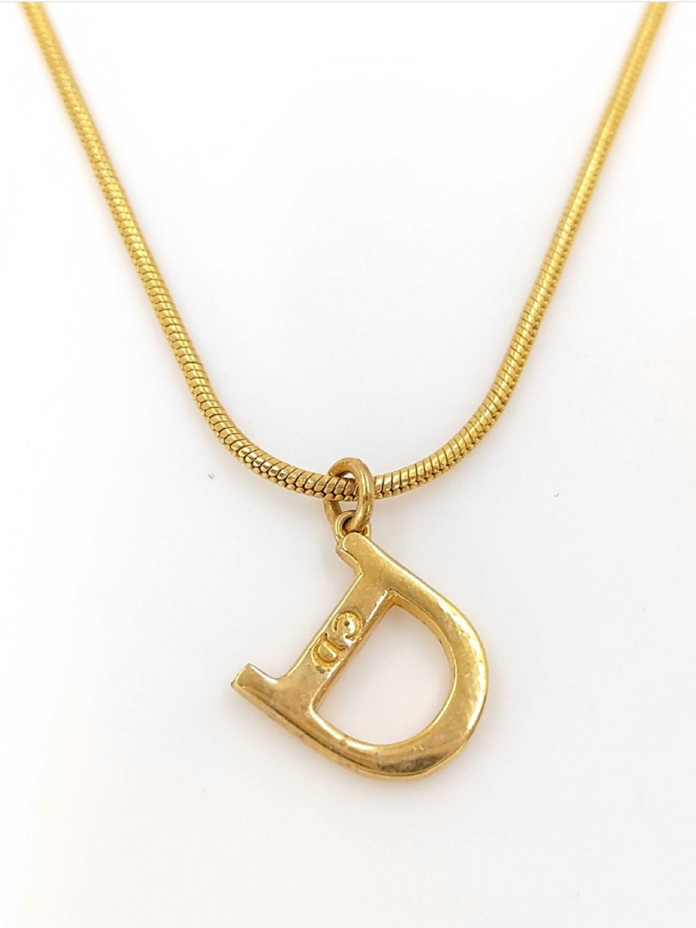 Christian Dior Vintage Gold-Tone D Logo Pendant Necklace